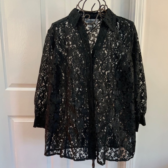 Denim 24/7 Lace Black Button Down Top Plus Size 26 - Picture 8 of 8